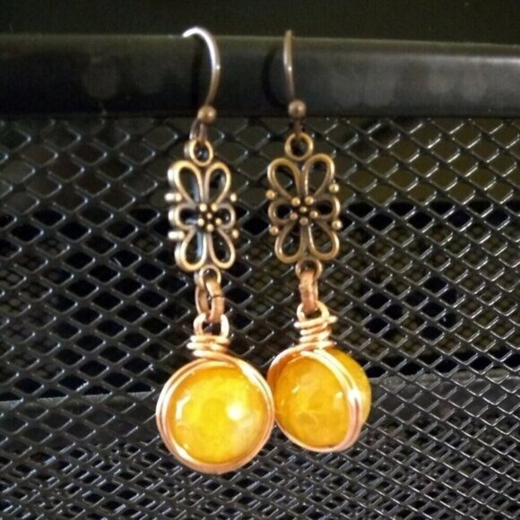 Dragonvein Agate - Wire Wrapped in Copper! OOAK Rustic Boho Dangle Earrings - Picture 1 of 5